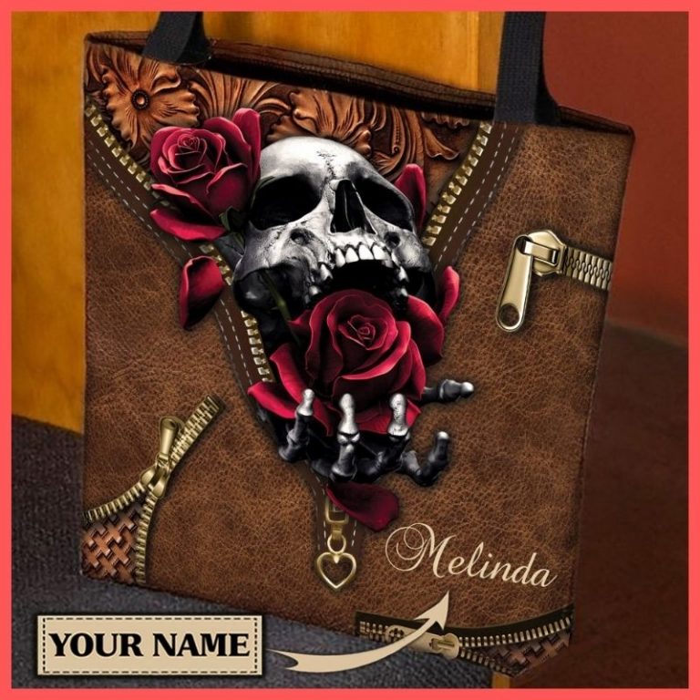 Rose skull custom personalized tote bag 2