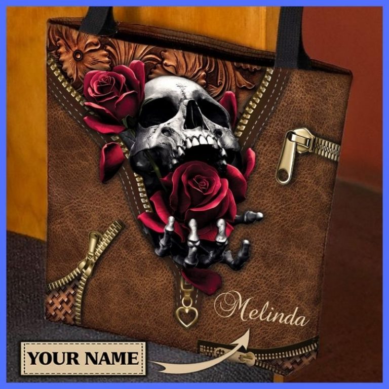 Rose skull custom personalized tote bag 3