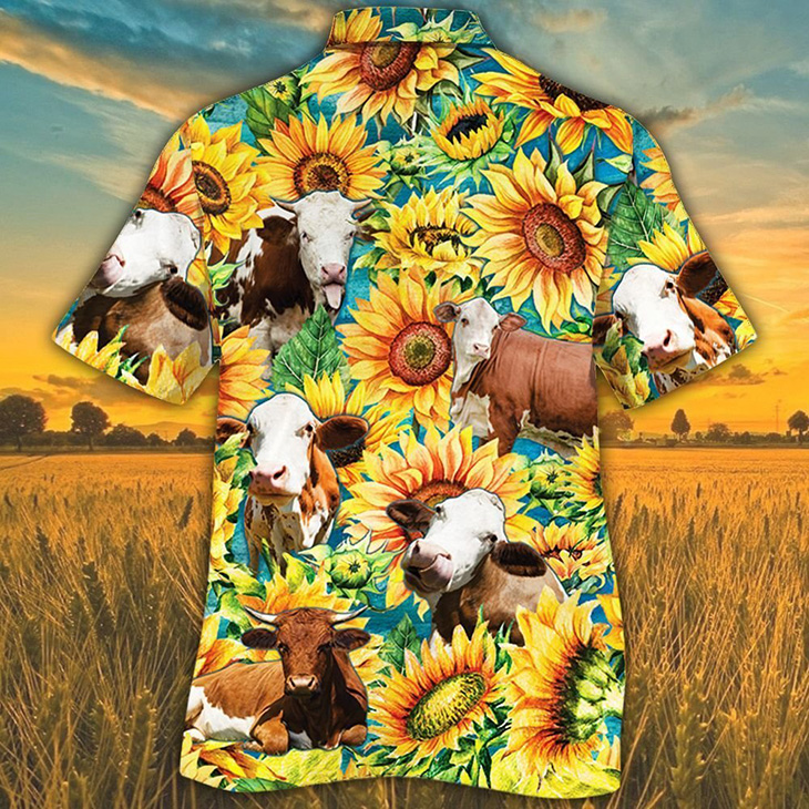 Simmental Cattle Sunflower Watercolor Hawaiian Shirt 3 Simmental Cattle Lovers Sunflower Watercolor Hawaiian Shirt1