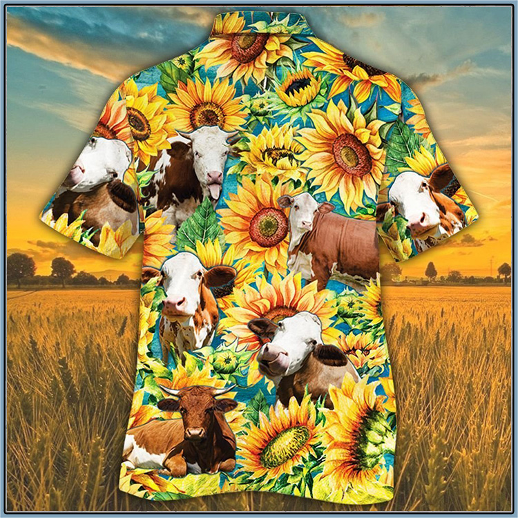 Simmental Cattle Sunflower Watercolor Hawaiian Shirt 4 Simmental Cattle Lovers Sunflower Watercolor Hawaiian Shirt2