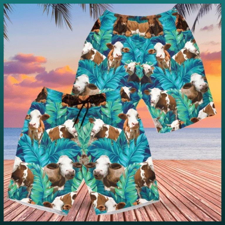Simmental cattle blue tropical plant hawaiian short 3 Simmental cattle blue tropical plant hawaiian short 3