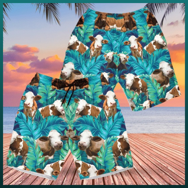 Simmental cattle blue tropical plant hawaiian short 4 Simmental cattle blue tropical plant hawaiian short 3
