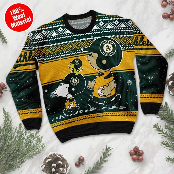 Snoopy and Charlie Oakland Athletics Ugly Christmas Sweater 2
