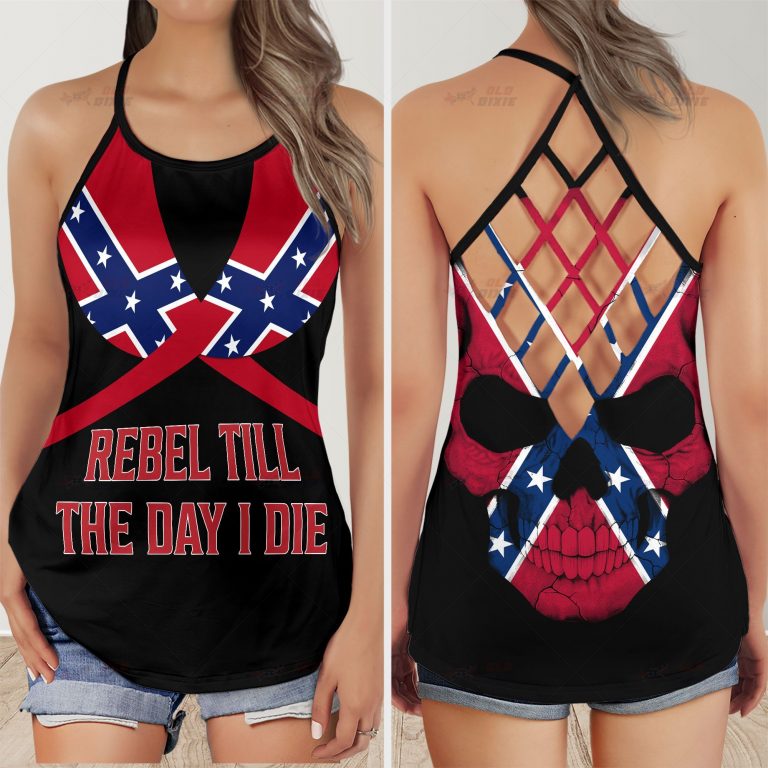 Southern rebel skull till the day I die criss cross tank top 1