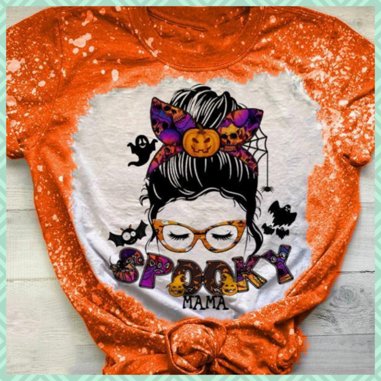 Spooky mama halloween pumpkin bleach T shirt 2