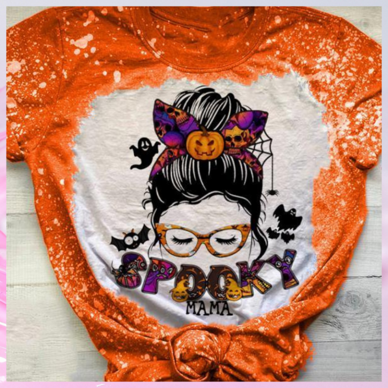 Spooky mama halloween pumpkin bleach T shirt 3