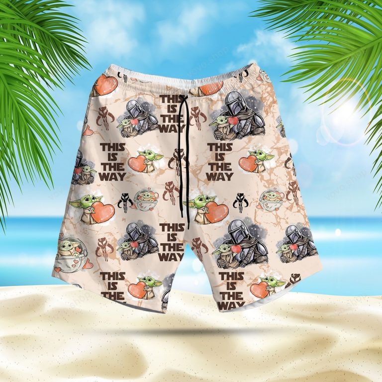 Star Wars Baby Yoda Darth Vader this is the way Hawaiian shirt, short (2) Star Wars Baby Yoda Darth Vader this is the way Hawaiian shirt short 2