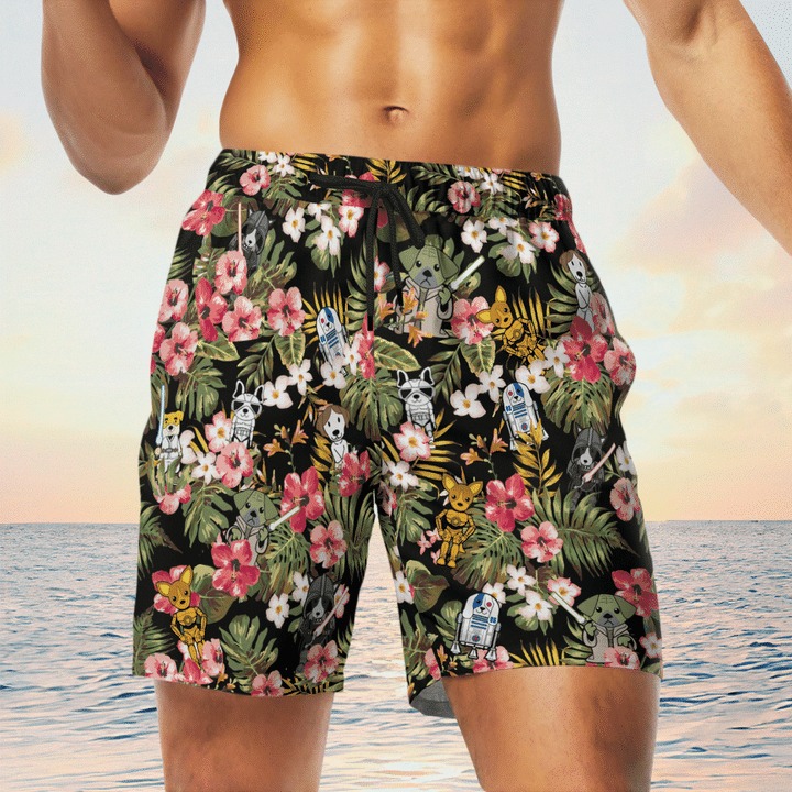 Star wars dog tropical plant hawaiian shirt and short 2 Star wars dog tropical plant hawaiian shirt and short 1