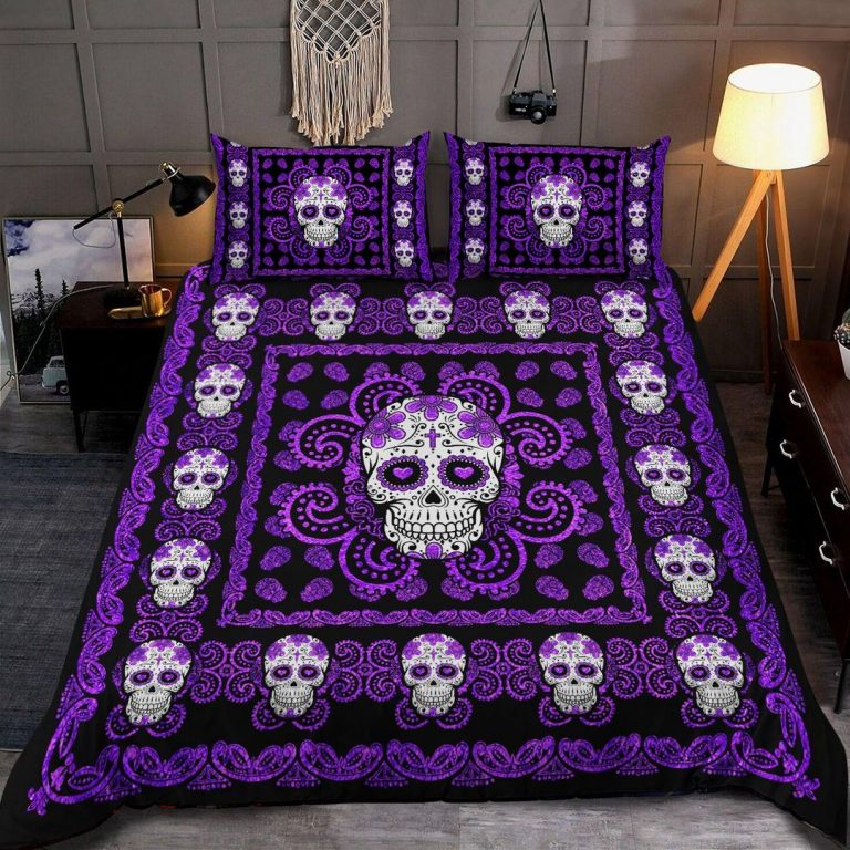 Sugar Skull Purple Pattern Premium Bedding Set3