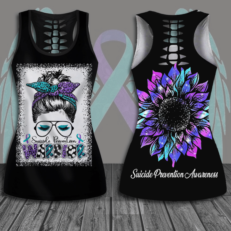 Suicide prevention warrior hollow tank top and leggings 1