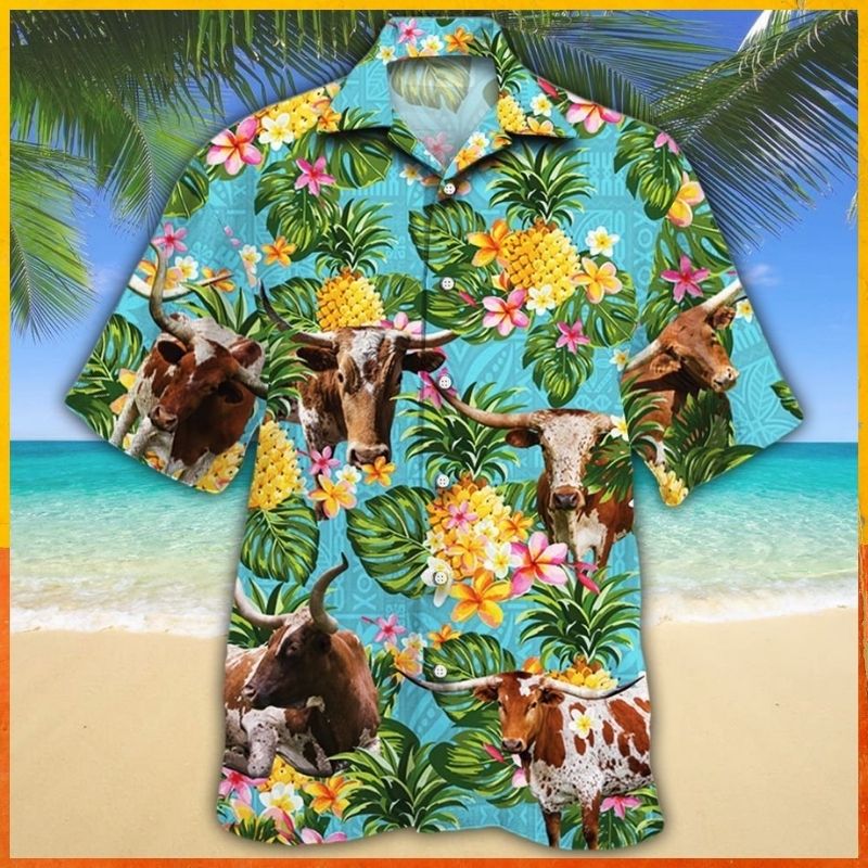 Texas longhorn cattle pineapple Hawaiian shirt 8 Texas longhorn cattle pineapple Hawaiian shirt 2