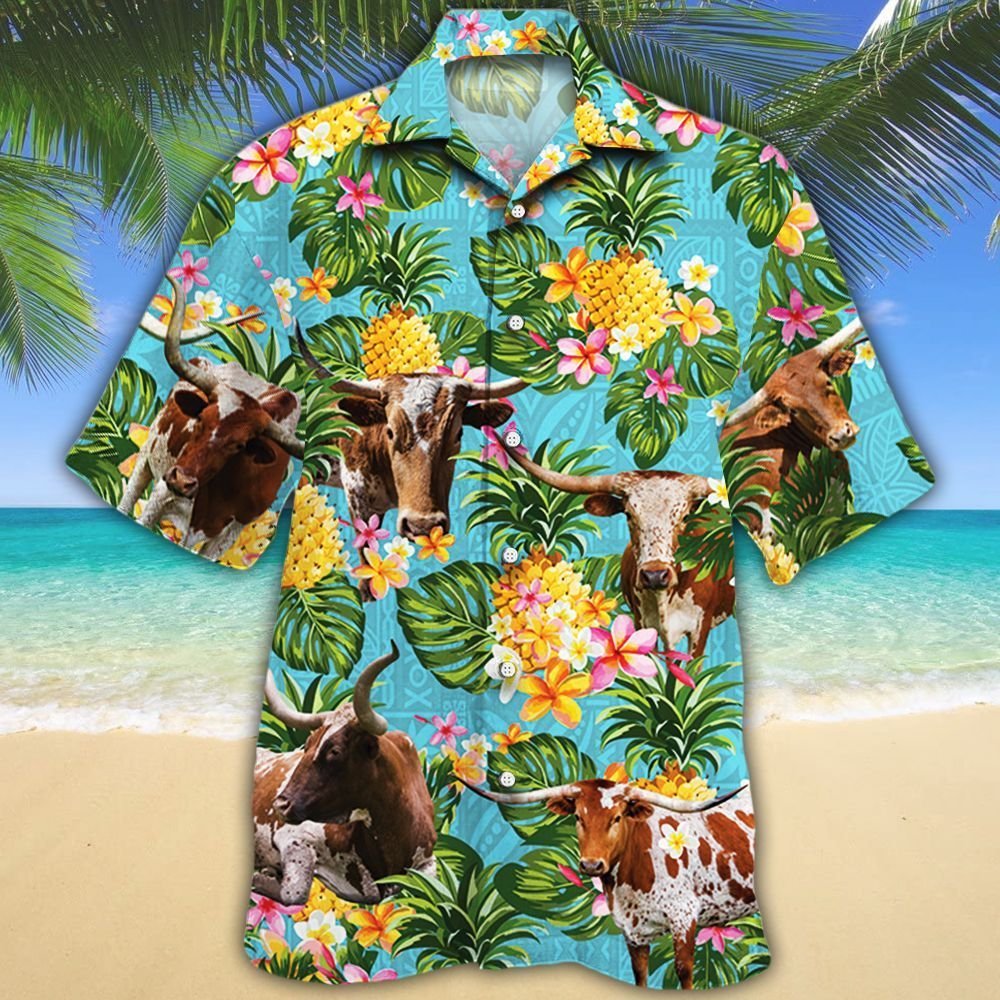 Texas longhorn cattle pineapple Hawaiian shirt 4 Texas longhorn cattle pineapple Hawaiian shirt