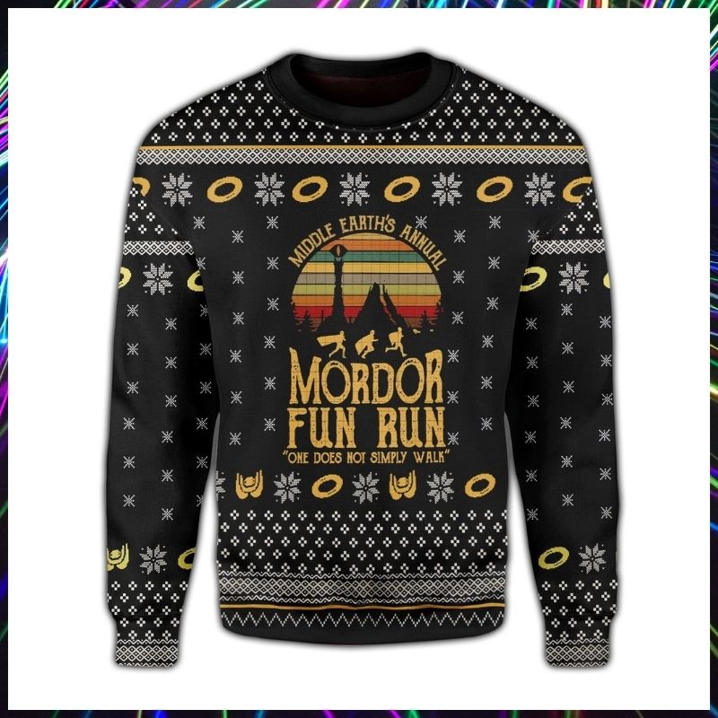 The Lord of the Rings Mordor fun run one does not simply walk Ugly Sweater 2 The Lord of the Rings Mordor fun run one does not simply walk Ugly Sweater 1