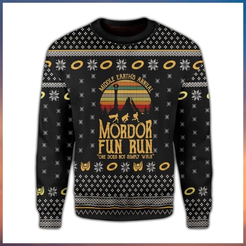 The Lord of the Rings Mordor fun run one does not simply walk Ugly Sweater 3 The Lord of the Rings Mordor fun run one does not simply walk Ugly Sweater 2