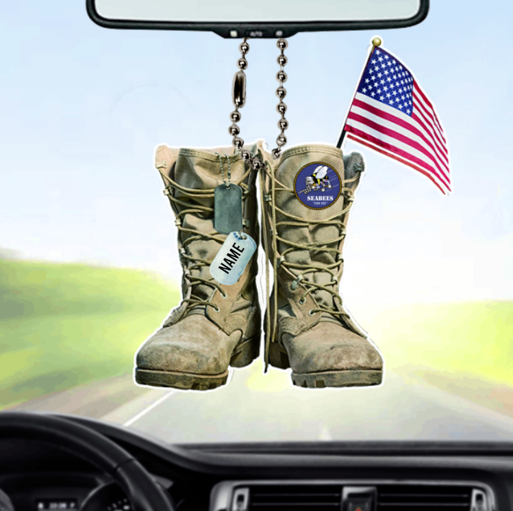 U.s.navy Seabees Military Boots Personalized Car Ornament