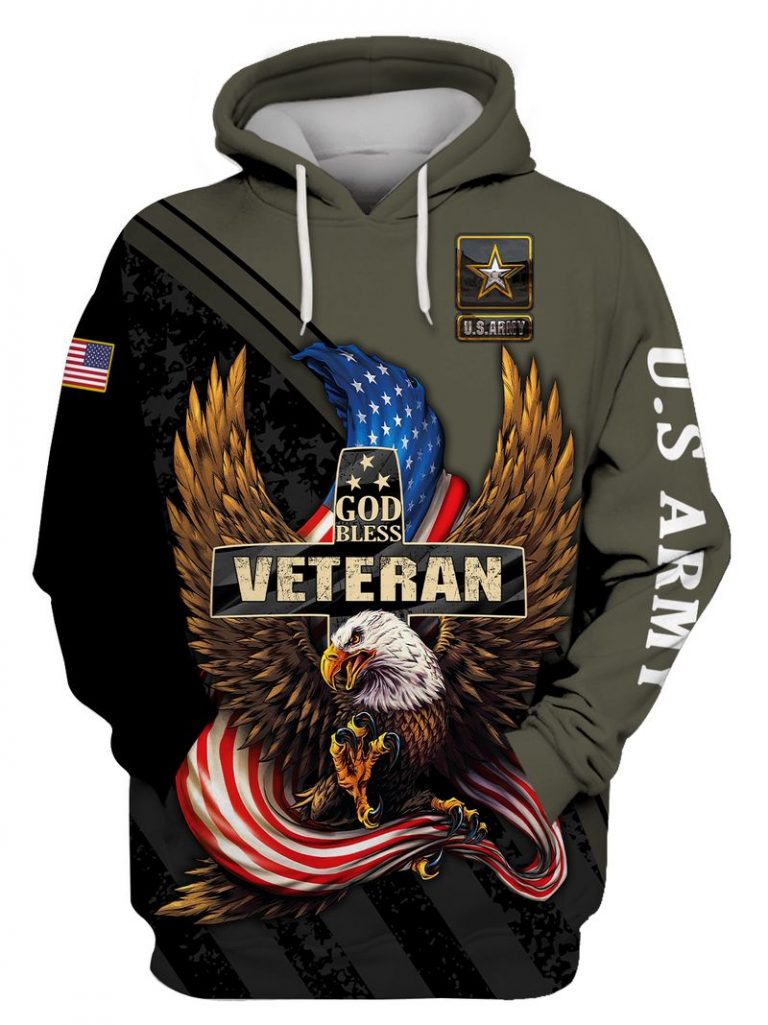 US Army Eagle God Bless Veteran 3d shirt hoodie 1
