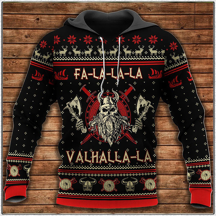Viking Valhalla la Black and Red 3D Hoodie 5 Viking Valhalla La 3D Hoodie3