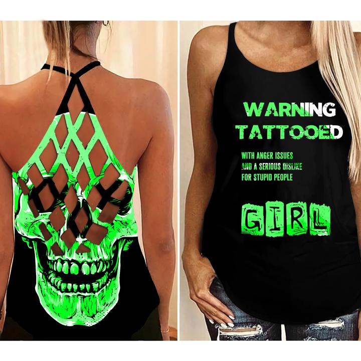 Warning tattooed girl criss cross tank top 3 Warning tattooed girl criss cross tank top 1