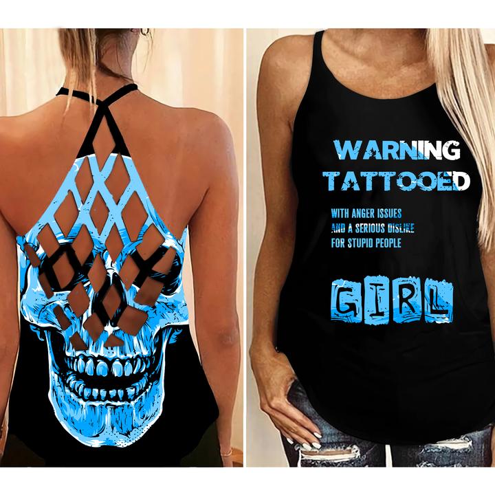 Warning tattooed girl criss cross tank top 4 Warning tattooed girl criss cross tank top 2
