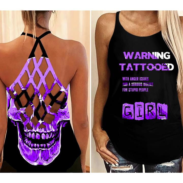 Warning tattooed girl criss cross tank top 1 Warning tattooed girl criss cross tank top 3