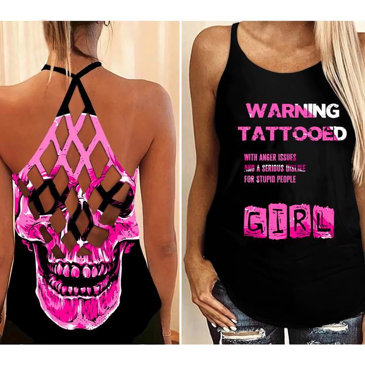 Warning tattooed girl criss cross tank top 5 Warning tattooed girl criss cross tank top 4