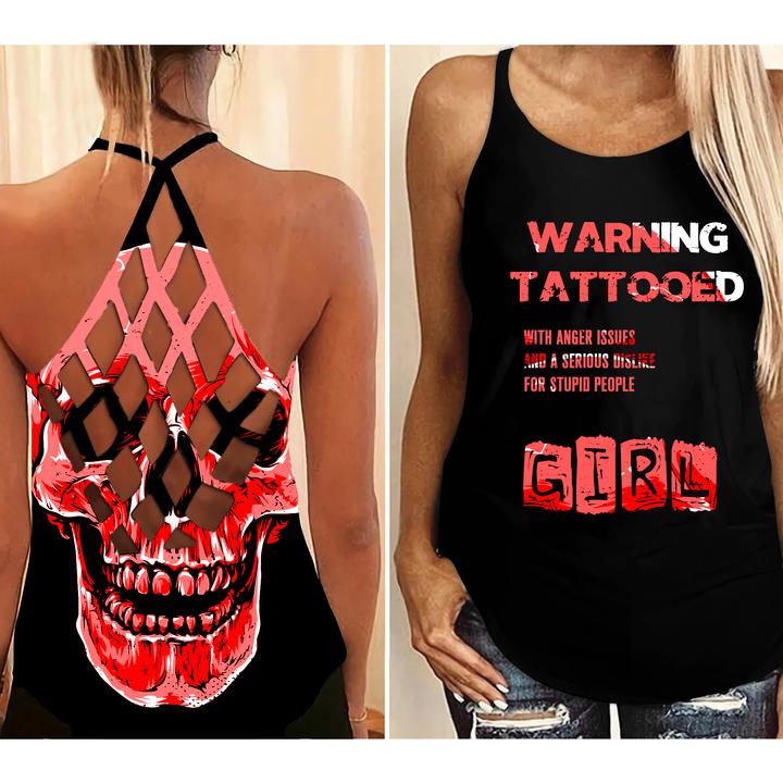 Warning tattooed girl criss cross tank top 6 Warning tattooed girl criss cross tank top 5