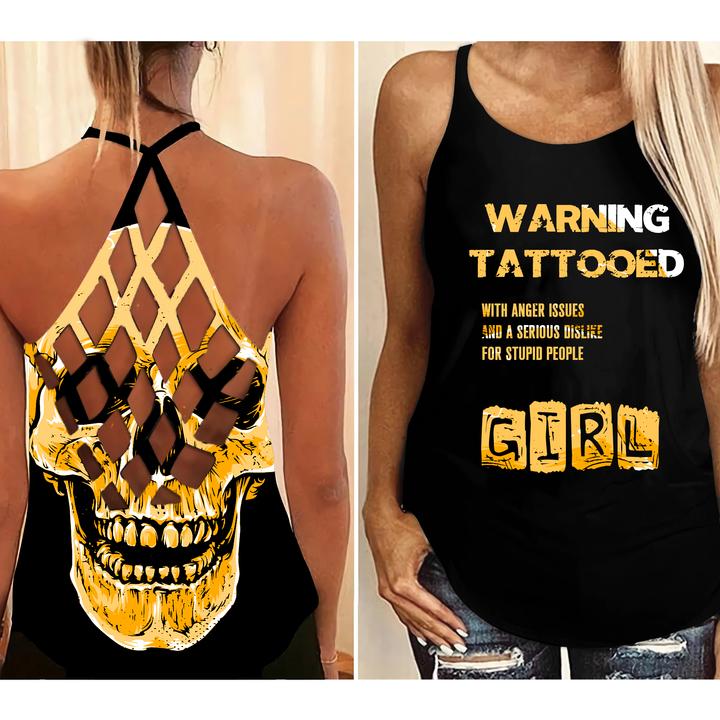 Warning tattooed girl criss cross tank top 7 Warning tattooed girl criss cross tank top 6