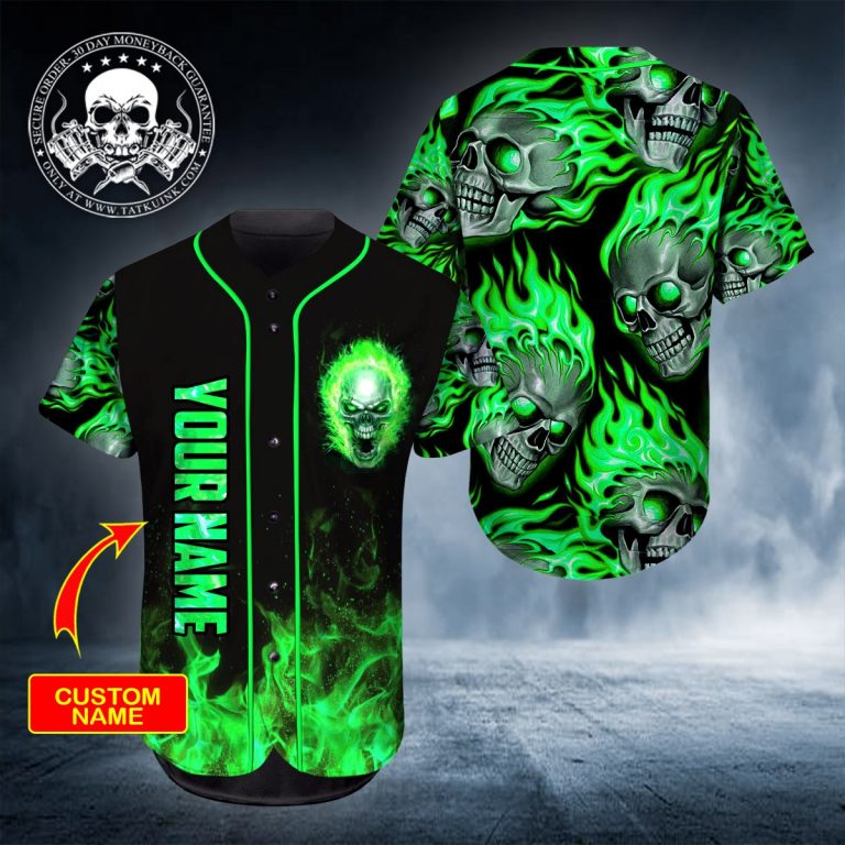 16-Ghost Green Skull Personalized Baseball Jersey (1) 16 Ghost Green Skull Personalized Baseball Jersey 1
