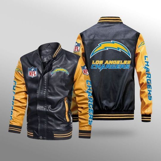 Los angeles chargers leather bomber jacket 4 Los angeles chargers leather bomber jacket2