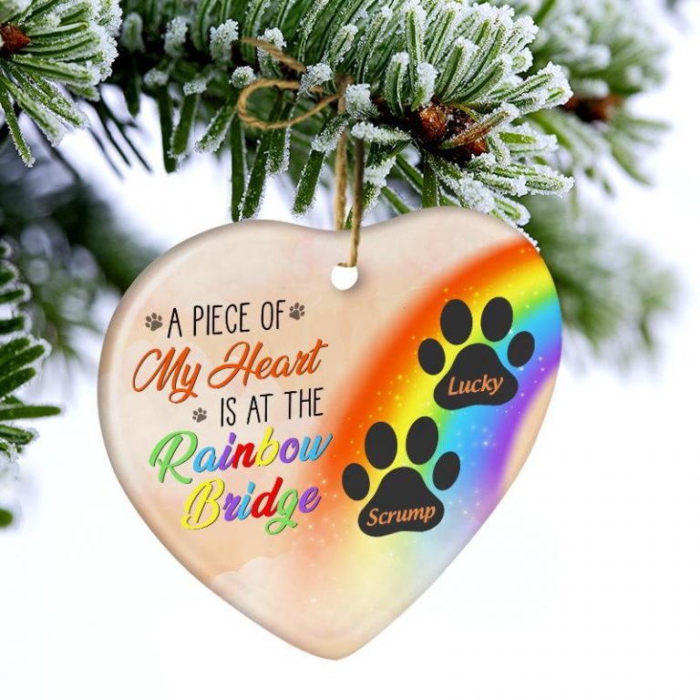 A Piece Of My Heart Is At The Rainbow Bridge LGBT paws custom name hanging ornament 2