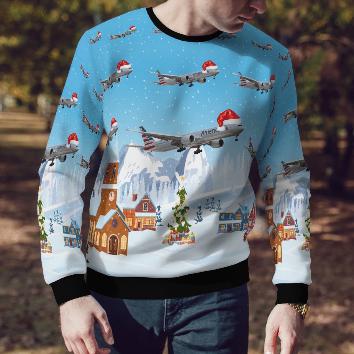 American Airlines Boeing 777 300ER Christmas sweater sweatshirt 3