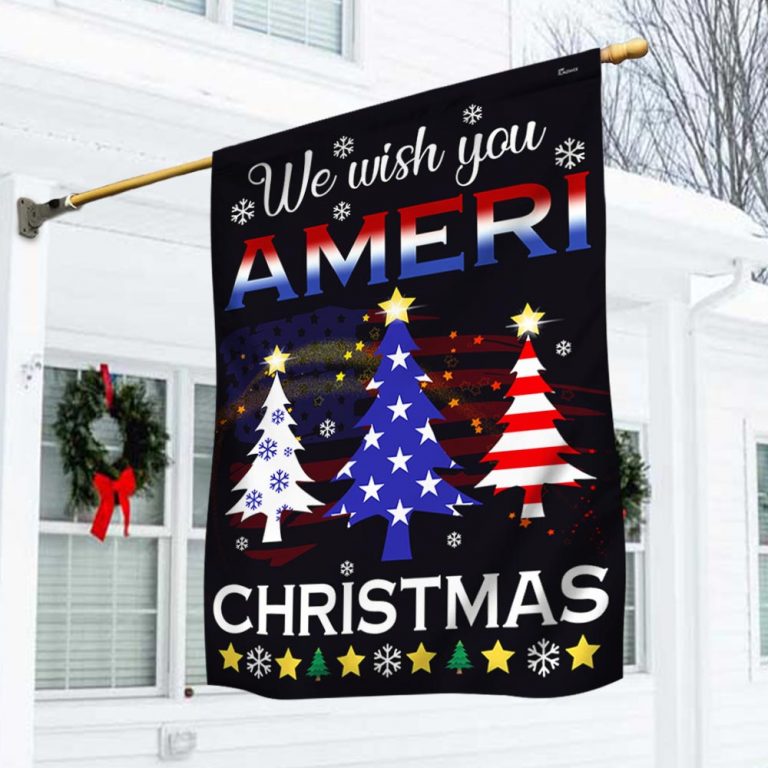 American flag We wish you Ameri Christmas tree flag 1
