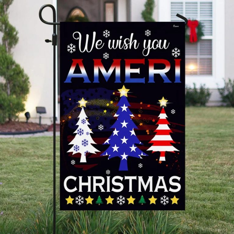 American flag We wish you Ameri Christmas tree flag 2