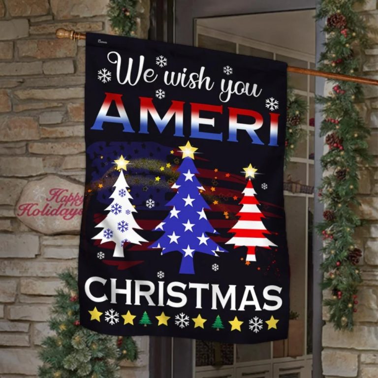 American flag We wish you Ameri Christmas tree flag 3