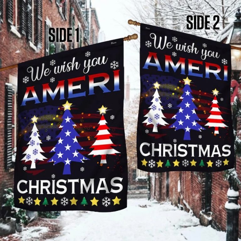 American flag We wish you Ameri Christmas tree flag 4