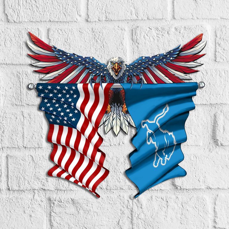 American flag eagle Detroit Lions flag metal sign 5 American flag eagle Detroit Lions flag metal sign 5