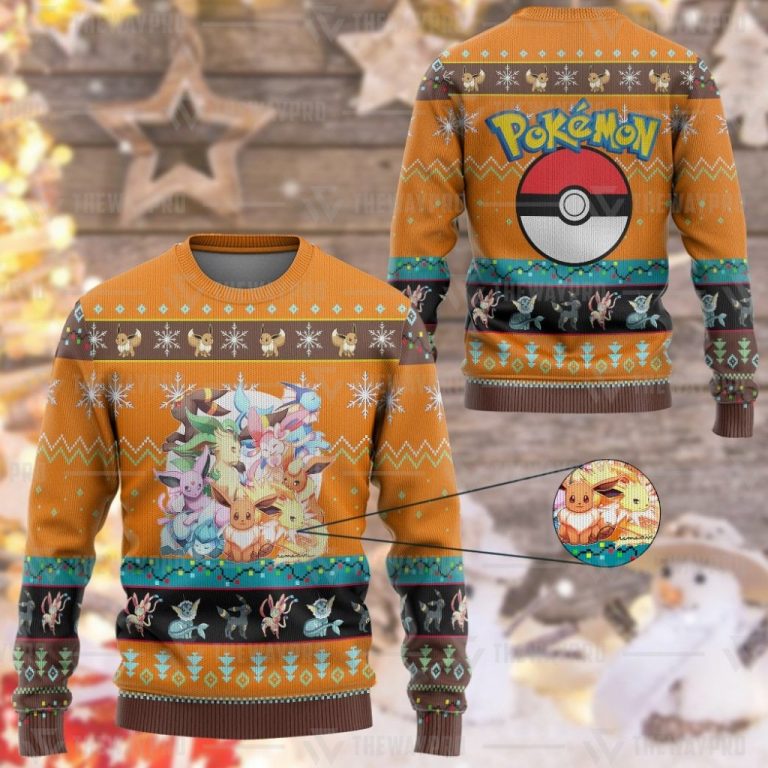 Anime Pokemon Eevee and Eeveelutions Custom Imitation Knitted Thicken Sweatshirt