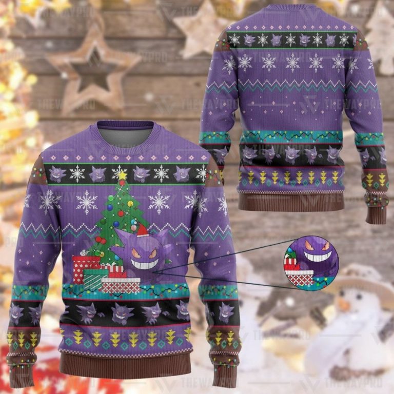 Anime Pokemon Gengar Custom Imitation Knitted Thicken Sweatshirt