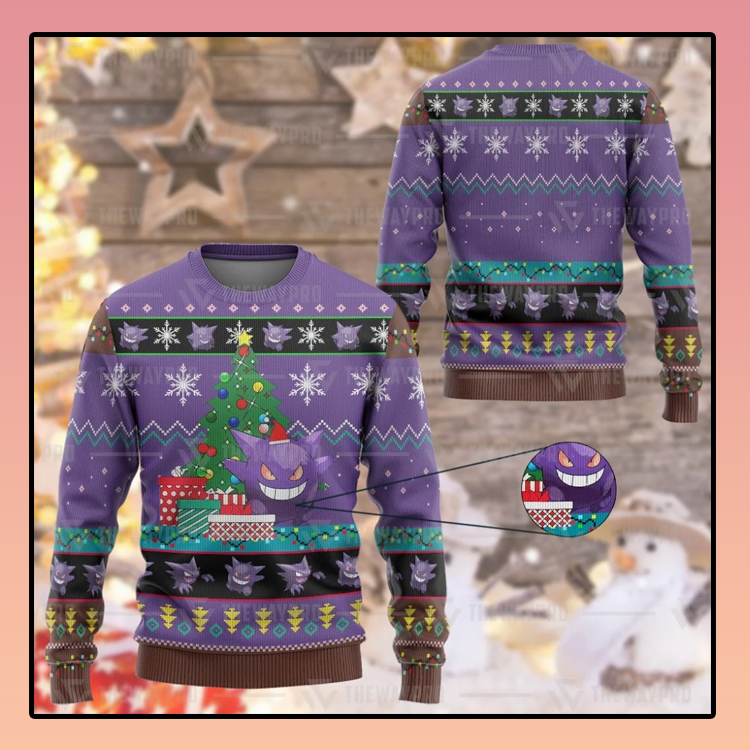 Anime Pokemon Gengar Custom Imitation Knitted Thicken Sweatshirt 4 Anime Pokemon Gengar Custom Imitation Knitted Thicken Sweatshirt2