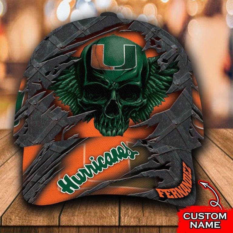 BEST Skull Miami Hurricanes Custom Personalized Cap (1) BEST Skull Miami Hurricanes custom Personalized cap 1