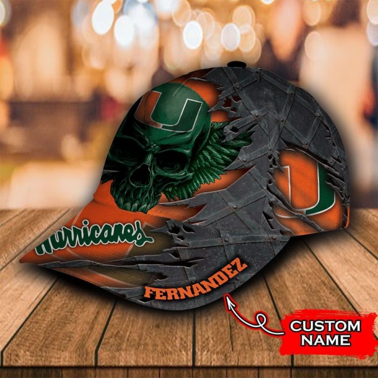 BEST Skull Miami Hurricanes Custom Personalized Cap (3) BEST Skull Miami Hurricanes custom Personalized cap 3