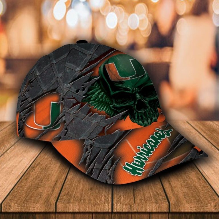 BEST Skull Miami Hurricanes Custom Personalized Cap (4) BEST Skull Miami Hurricanes custom Personalized cap 4