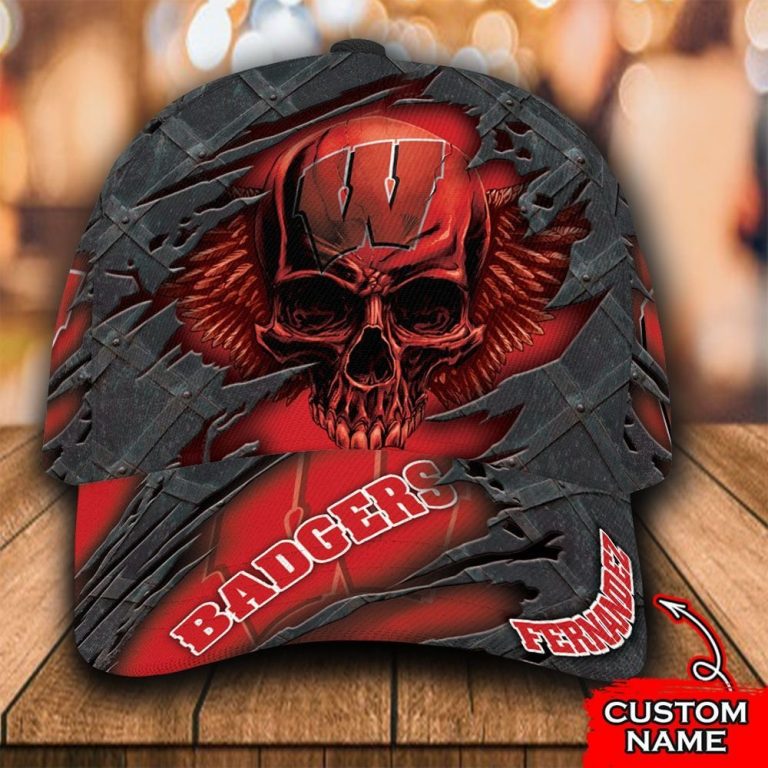 BEST Skull Wisconsin Badgers custom Personalized cap 1