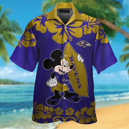 Baltimore Ravens Mickey Mouse Hawaiian ShirtShort1