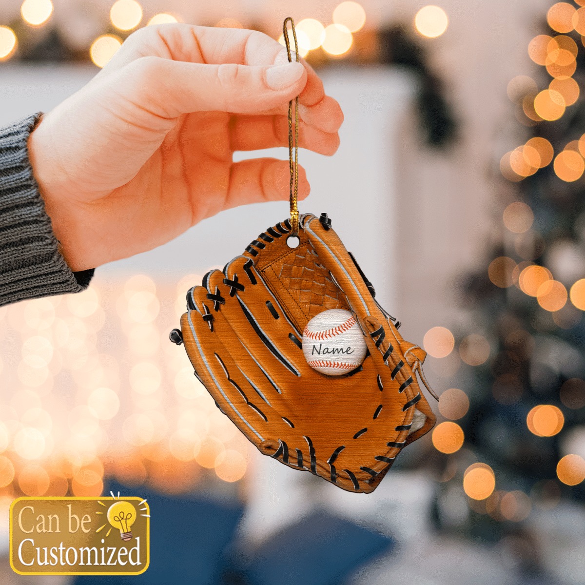 Baseball Gloves custom personalized name hanging ornament 4