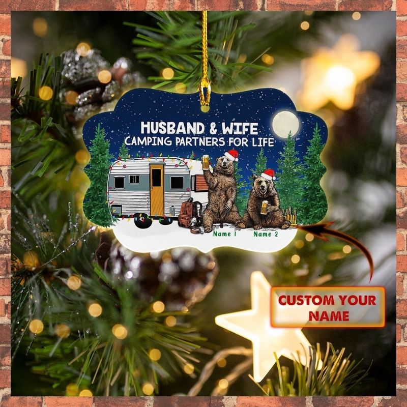 Bear Husband and wife Camping partners for life Christmas night custom name ornament 3 Bear Husband and wife Camping partners for life Christmas night custom name ornament 1