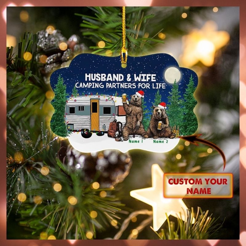 Bear Husband and wife Camping partners for life Christmas night custom name ornament 2 Bear Husband and wife Camping partners for life Christmas night custom name ornament 2