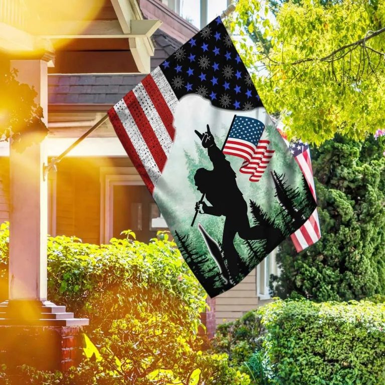 Bigfoot Sasquatch Rock On American Flag 1