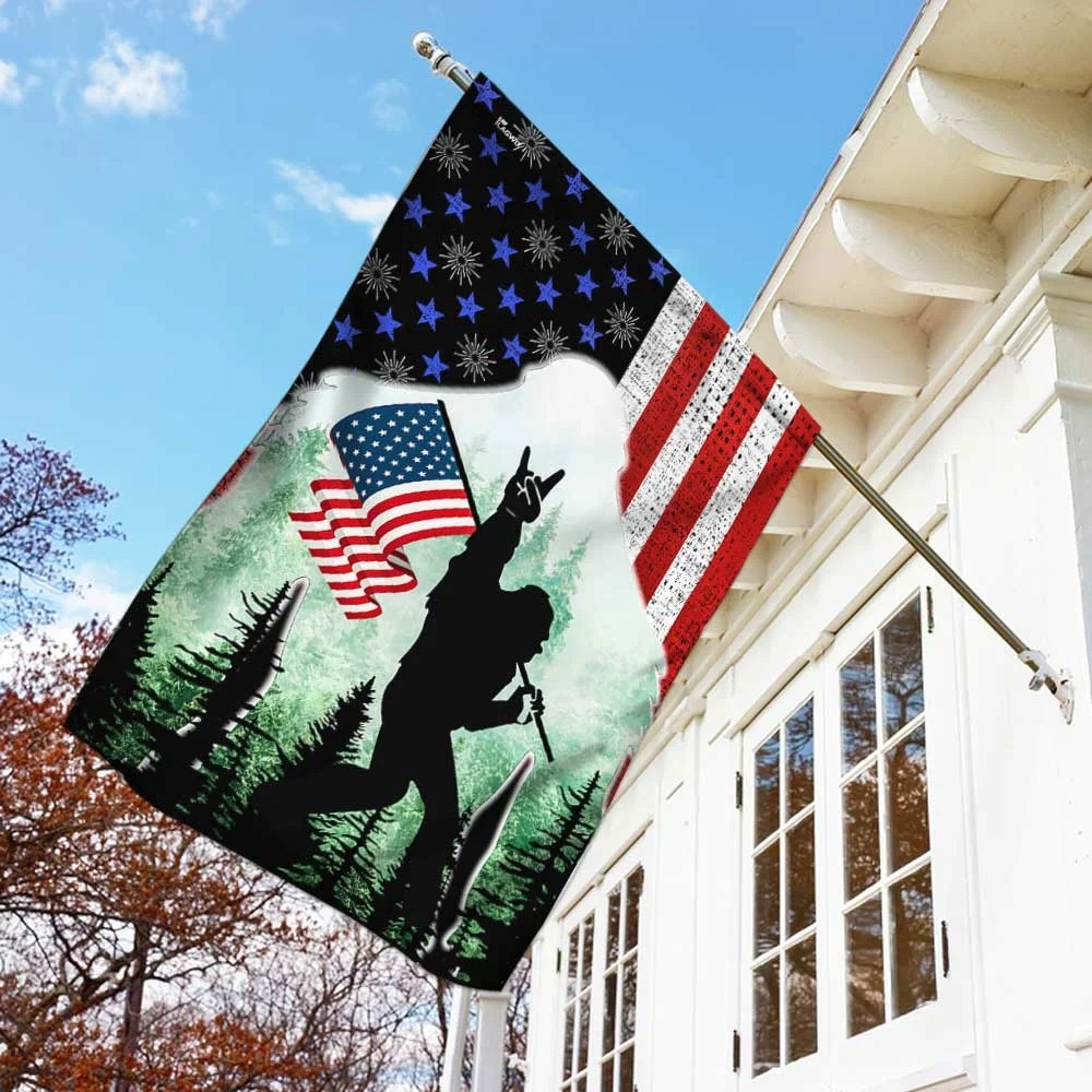 Bigfoot Sasquatch Rock On American Flag 2