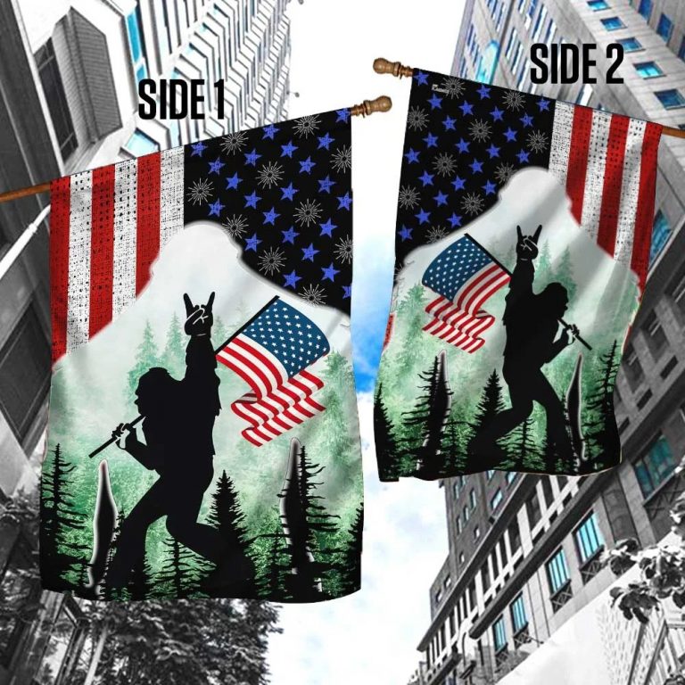 Bigfoot Sasquatch Rock On American Flag 3